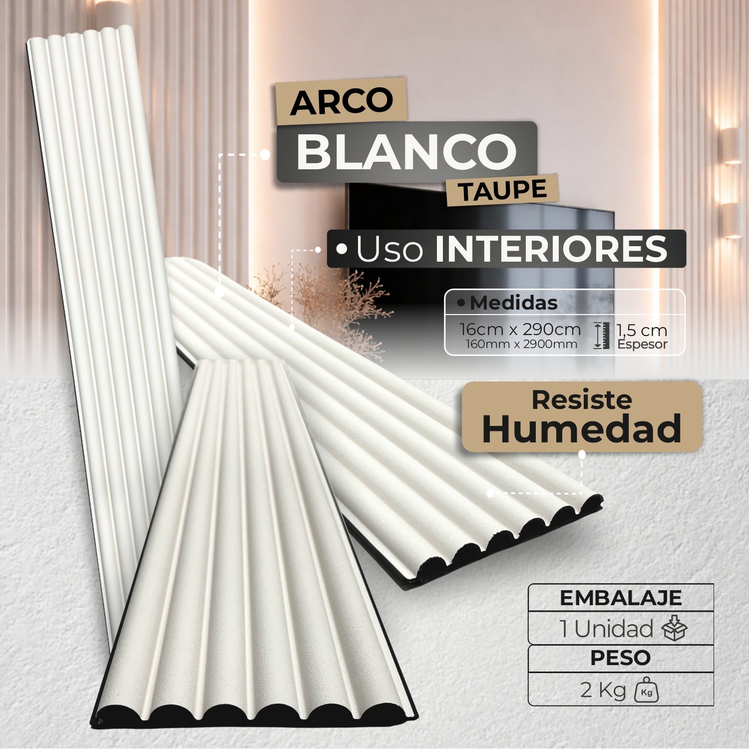 Panel WPC Arco | Taupe Blanco Decorativo | ALMACORA