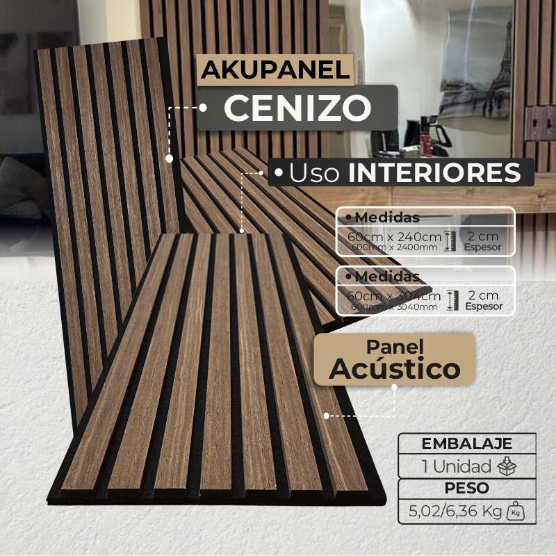 Panel Acústico Decorativo | MDF Akupanel Cenizo | Almacora - Almacora