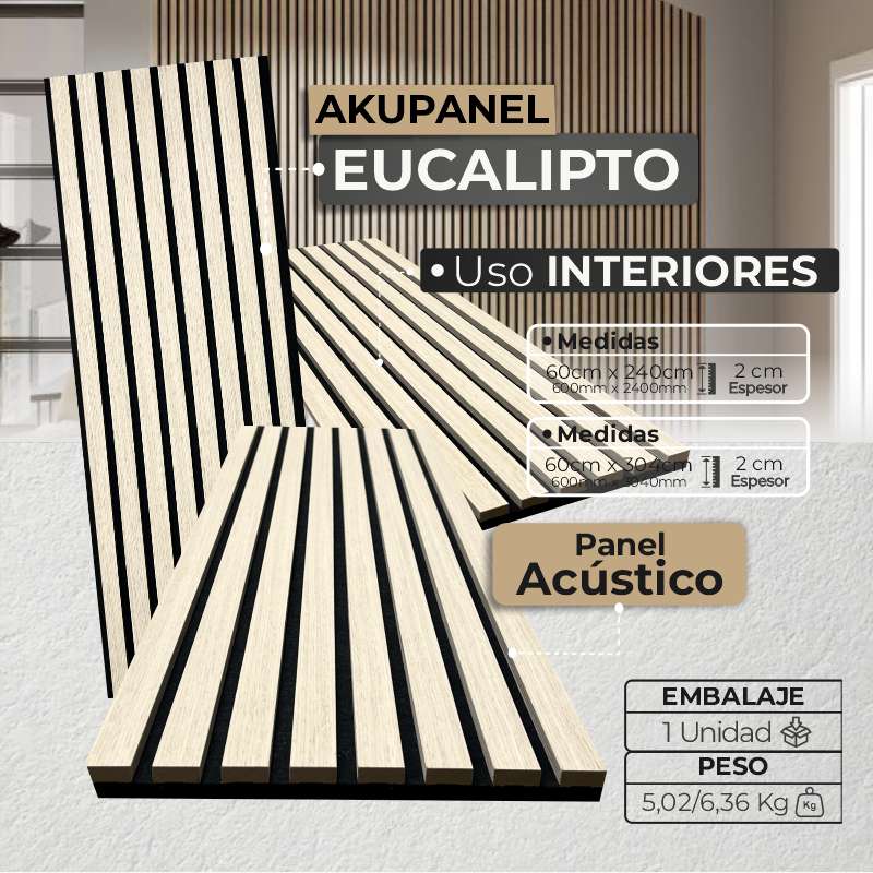 Panel Acústico Decorativo | MDF Akupanel Eucalipto | Almacora - Almacora