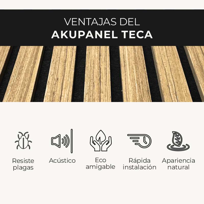 Panel Acústico Decorativo | MDF Akupanel Teca | Almacora - Almacora