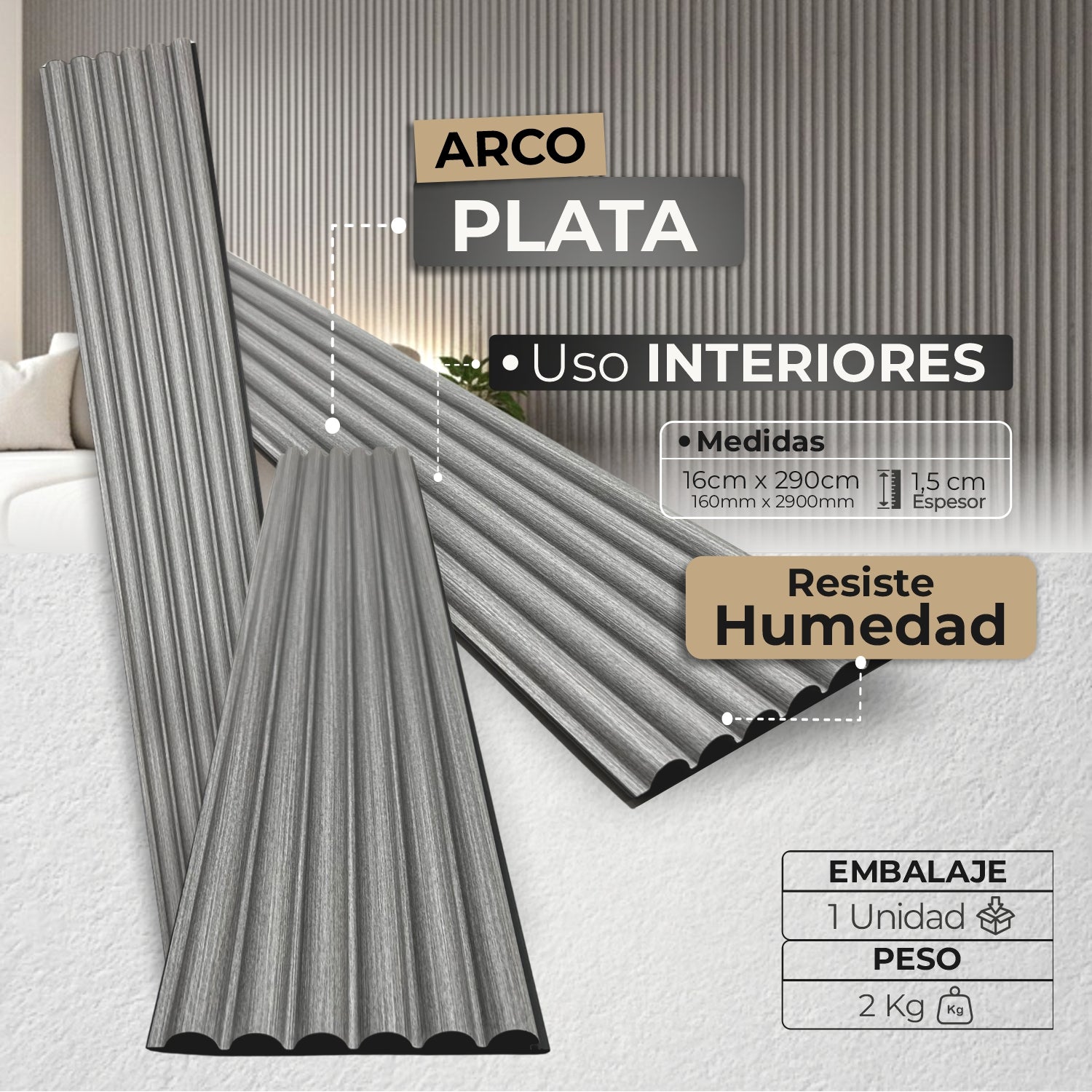 Panel WPC Arco | Plata Decorativo | ALMACORA