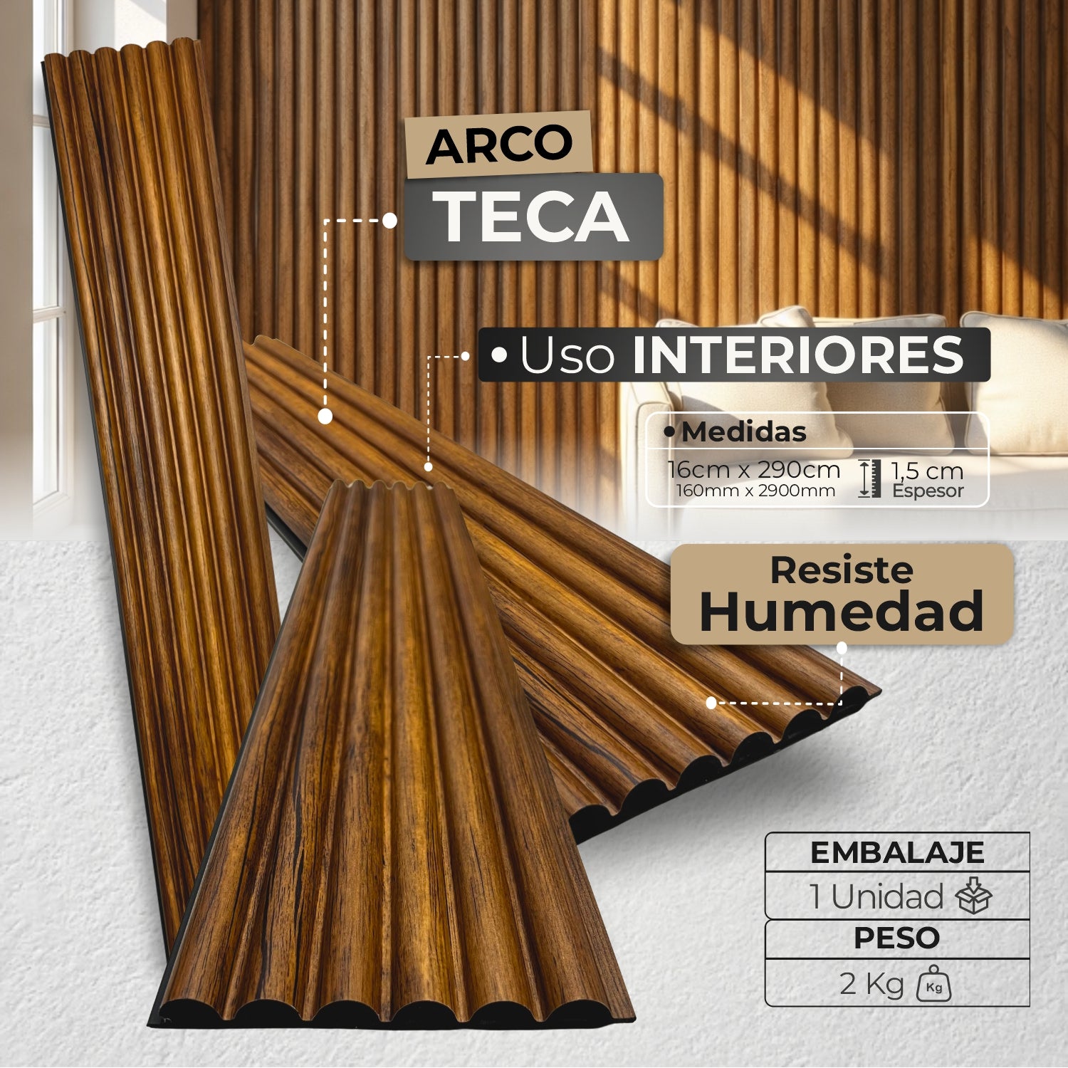 Panel WPC Arco | Teca Decorativo | ALMACORA