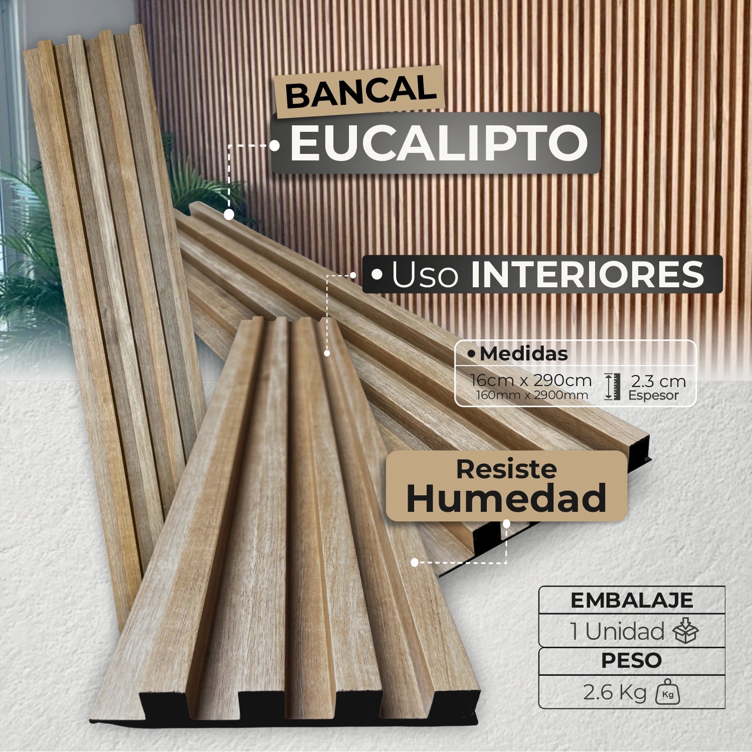 Panel WPC Bancal | Eucalipto Decorativo Interior | ALMACORA - Almacora