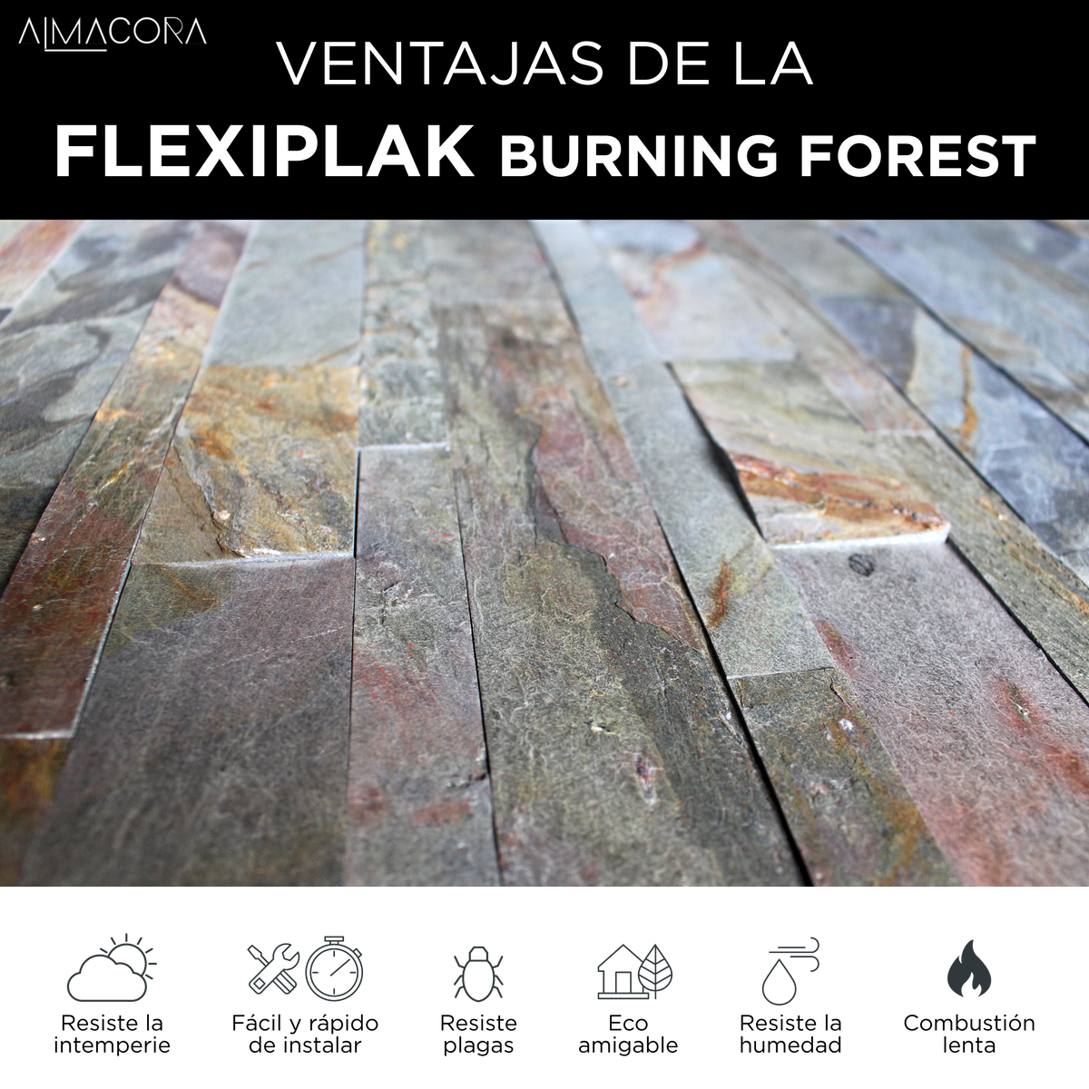 Panel 3D Flexyplak Burning Forest Autoadhesivo | Decorativo Interior | Almacora