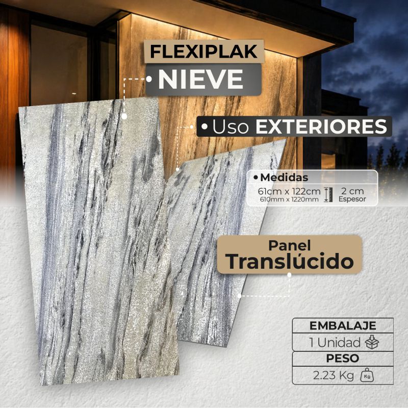 Flexiplak Translúcida Nieve | Lámina Decorativa de Piedra Flexible - Almacora