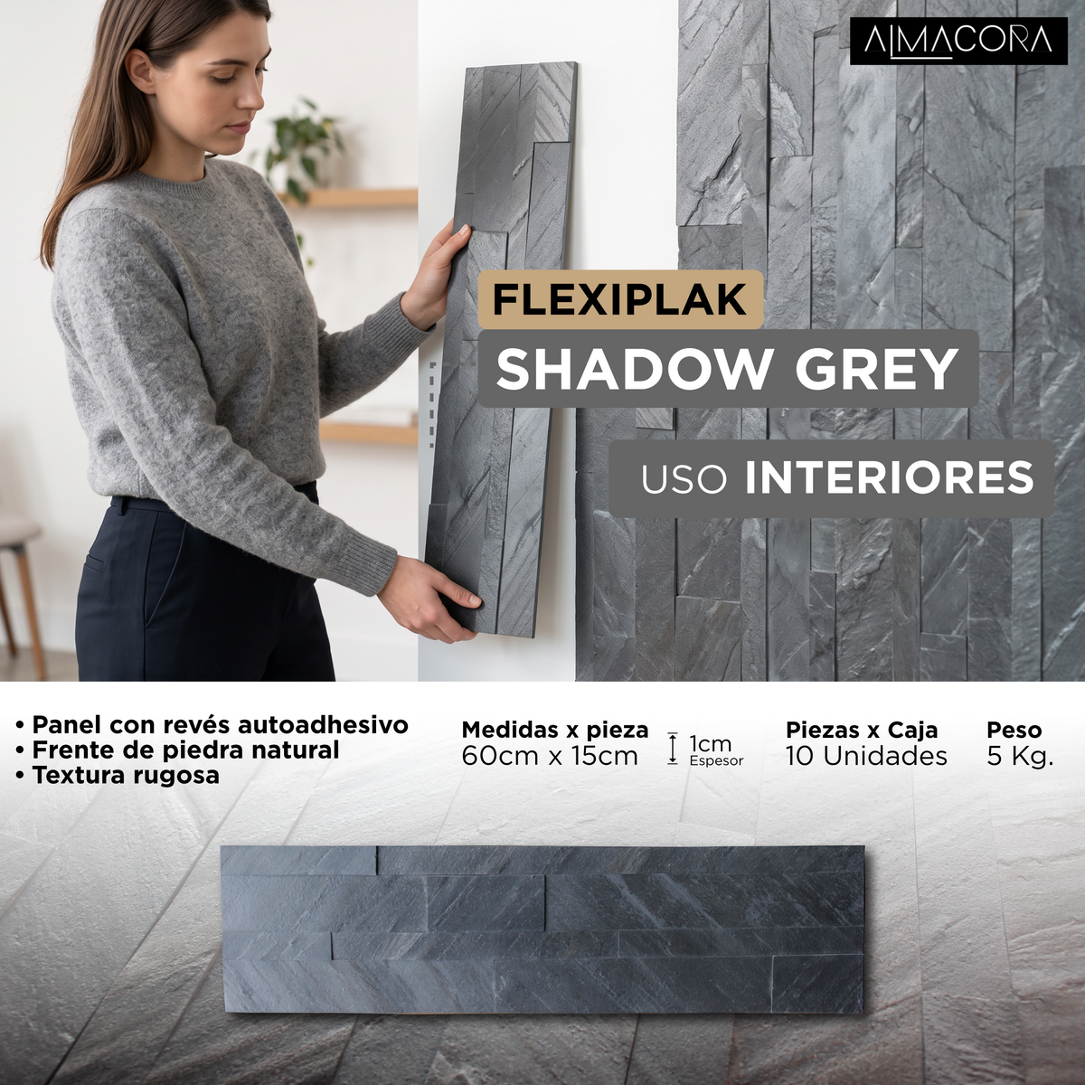 Panel 3D Flexyplak Shadow Grey Autoadhesivo | Decorativo Interior | Almacora - Almacora