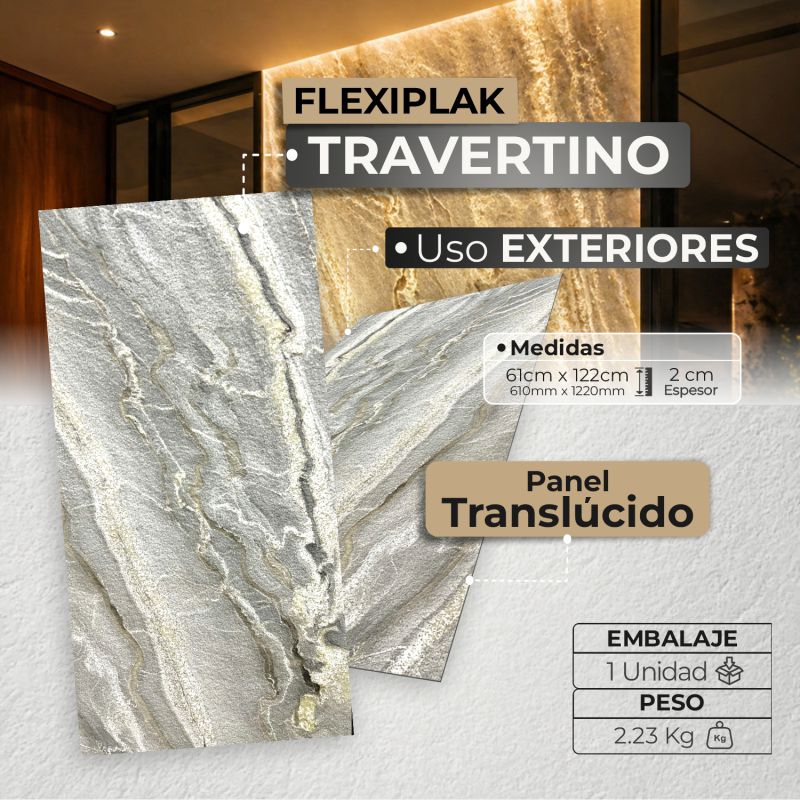 Flexiplak Translúcida Travertino | Lámina Decorativa de Piedra Flexible - Almacora