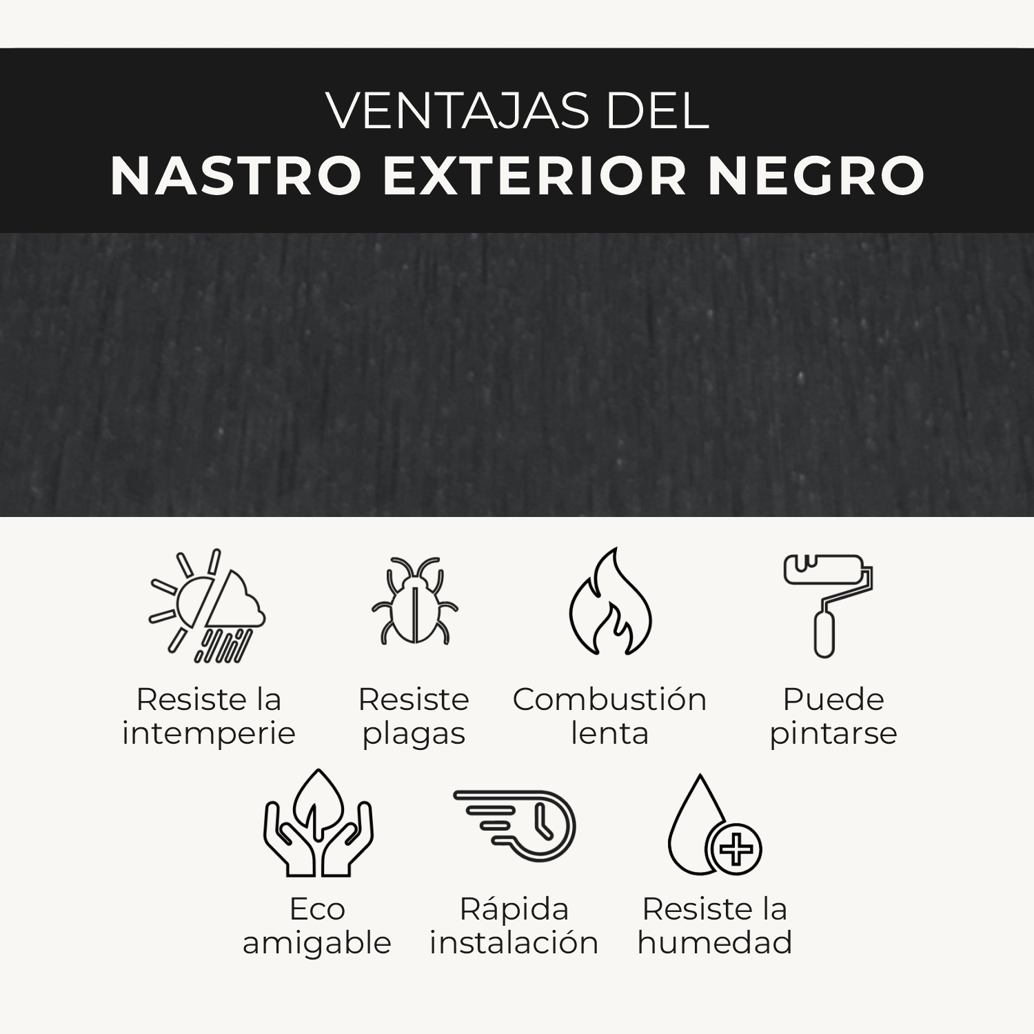 Listón Nastro Exterior WPC | Listón Decorativo Negro | Almacora - Almacora