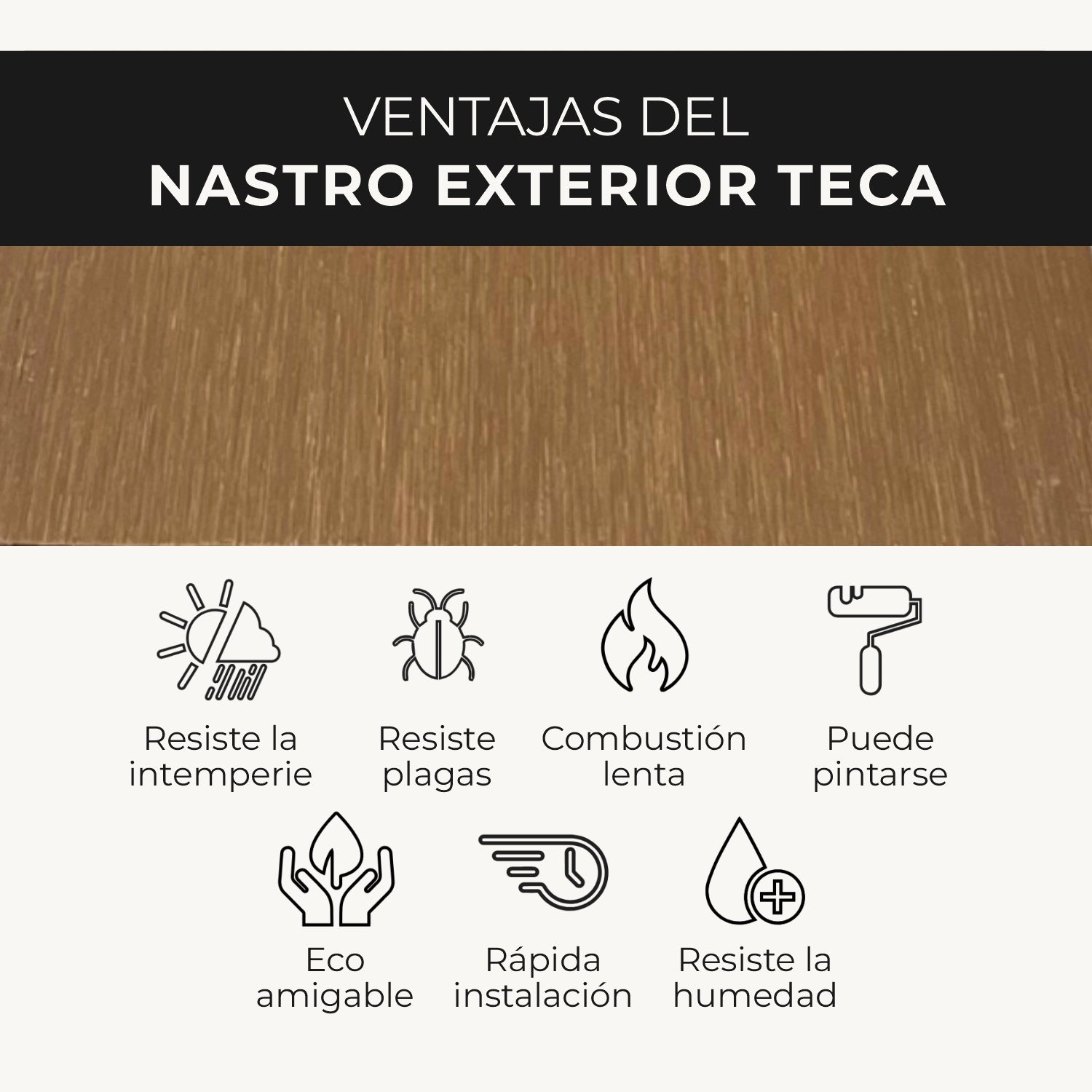 Listón Nastro Exterior WPC | Listón Decorativo Teca | Almacora - Almacora