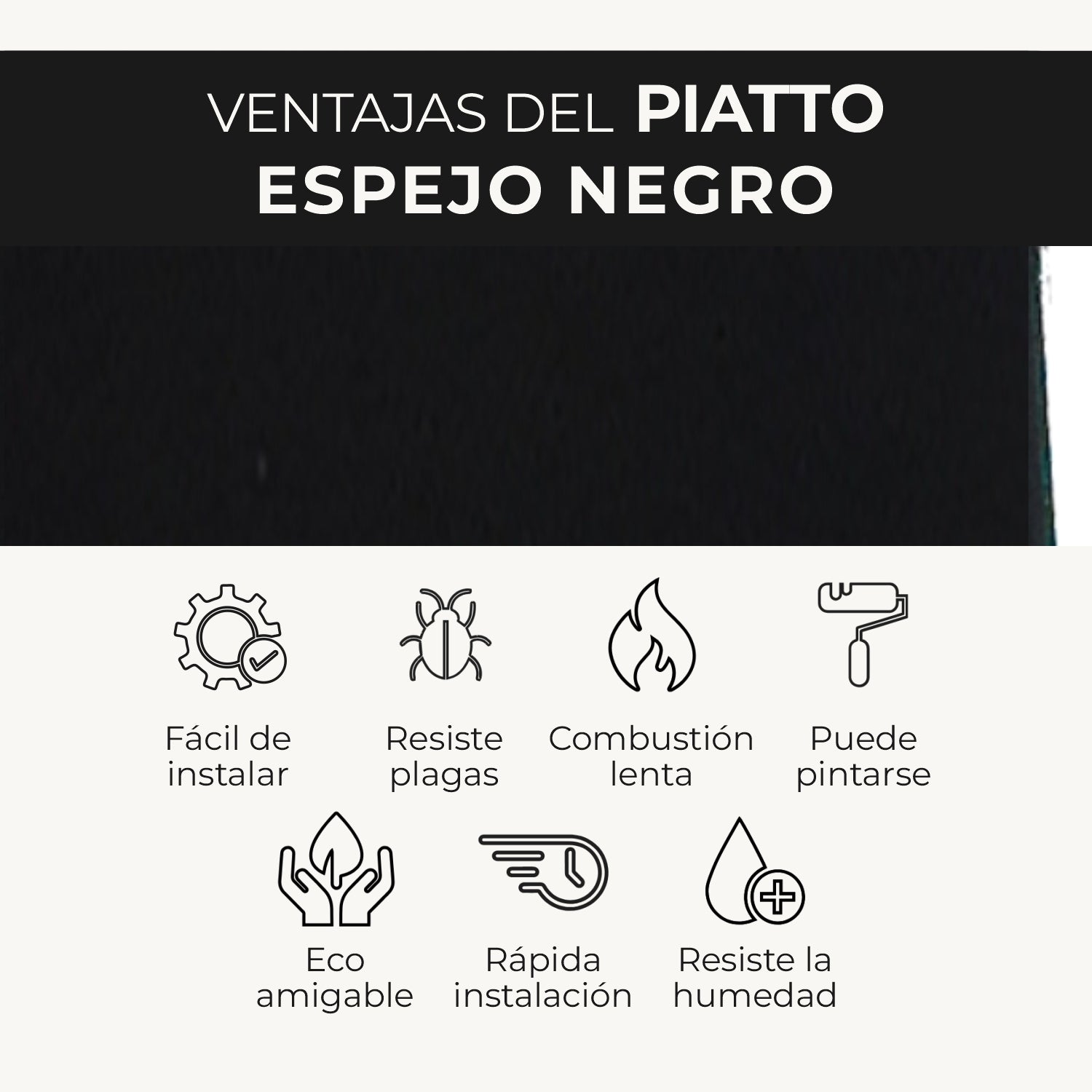 Lámina Piatto Tipo Espejo Negro – Revestimiento Decorativo Moderno - Almacora
