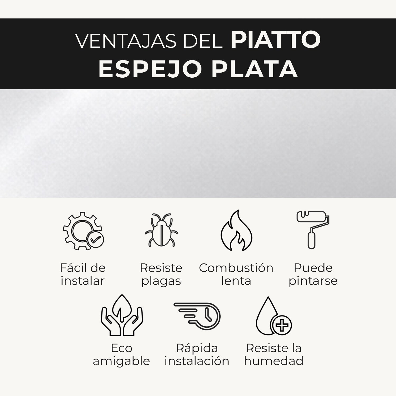 Lámina Piatto Tipo Espejo Plata – Revestimiento Decorativo Moderno - Almacora