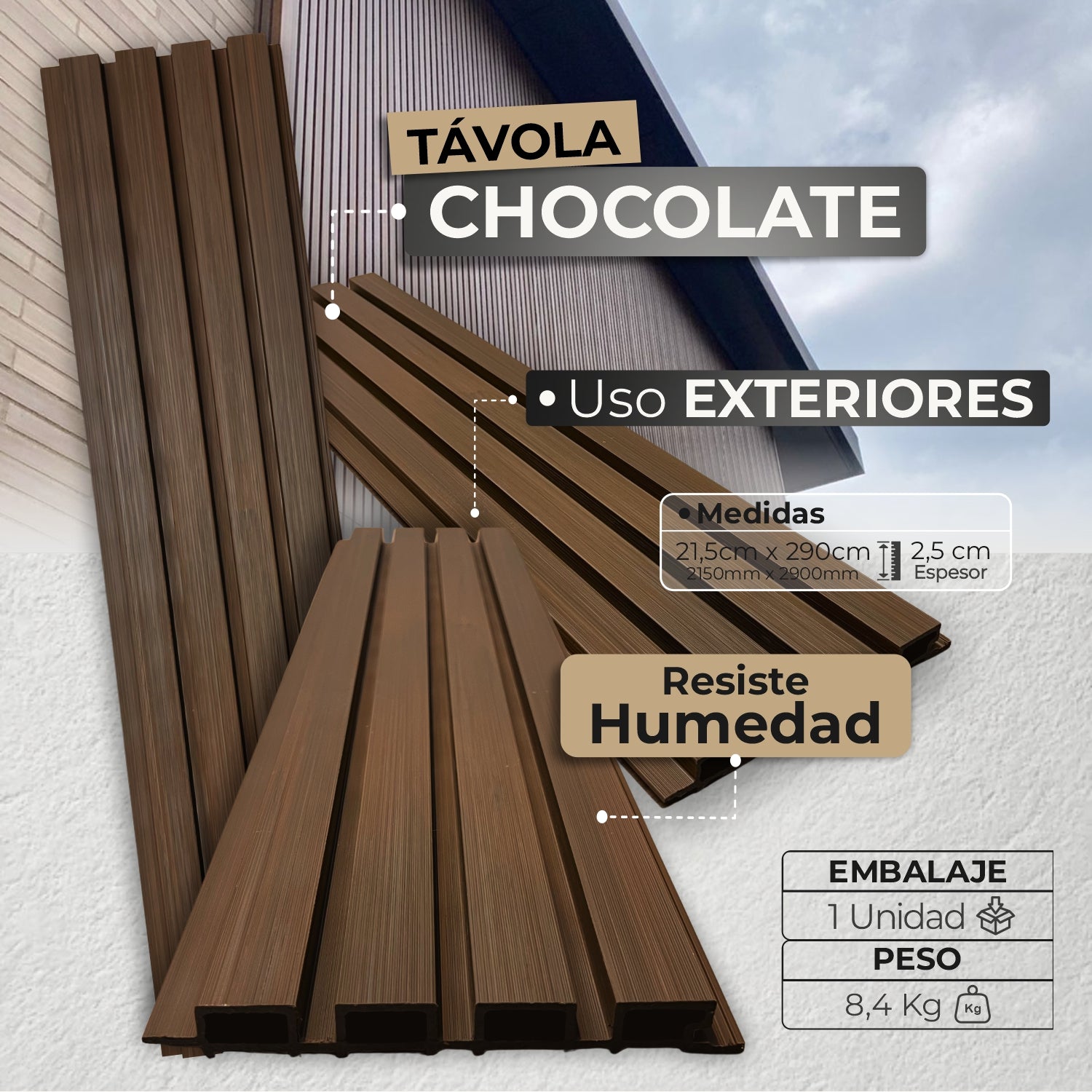 Panel Távola WPC Exterior | Revestimiento Chocolate | Almacora - Almacora