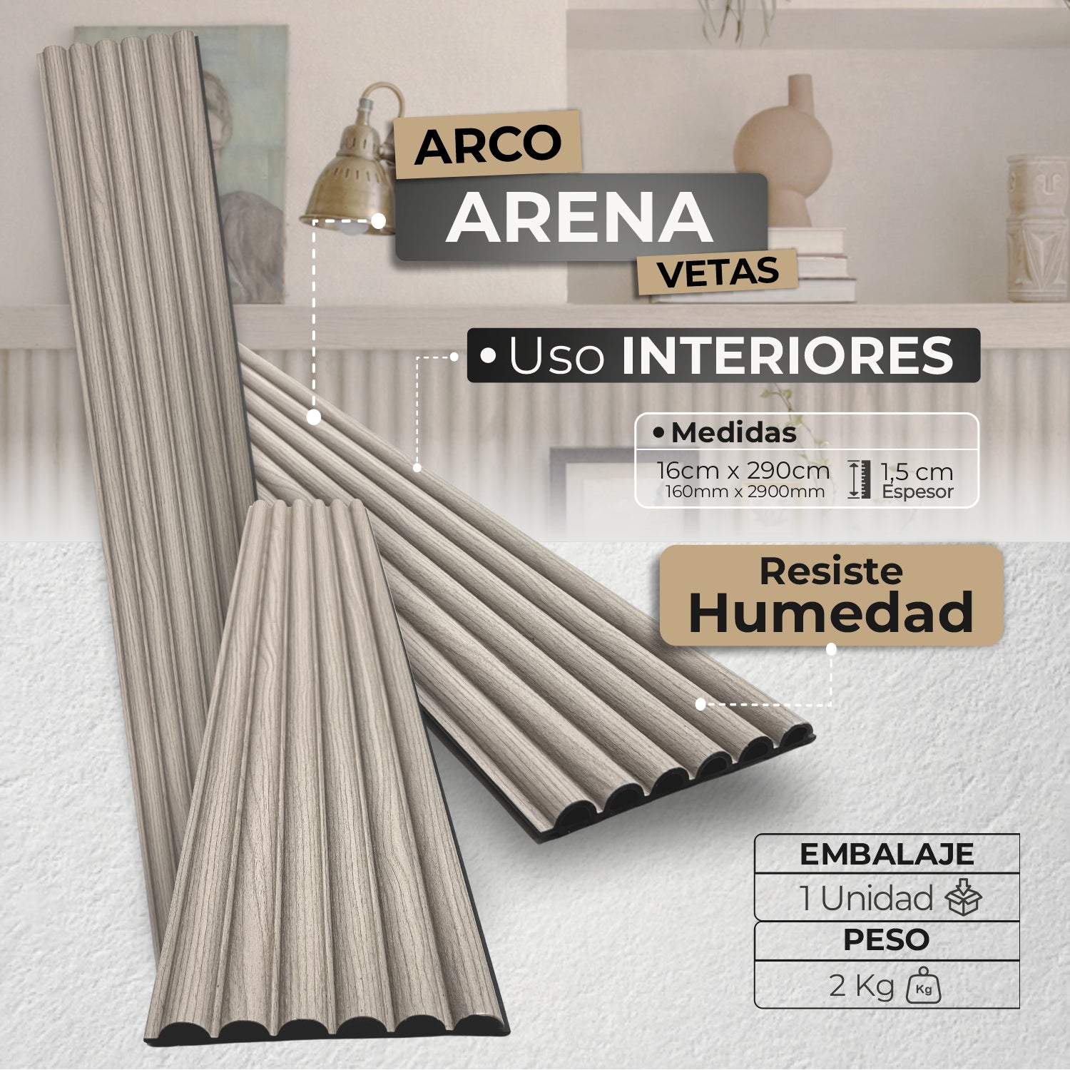 Panel WPC Arco | Arena Vetas Decorativo | ALMACORA