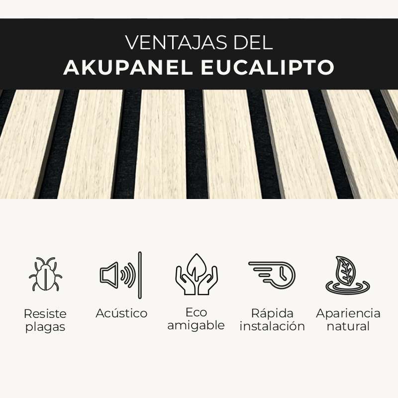 Panel Acústico Decorativo | MDF Akupanel Eucalipto | Almacora - Almacora