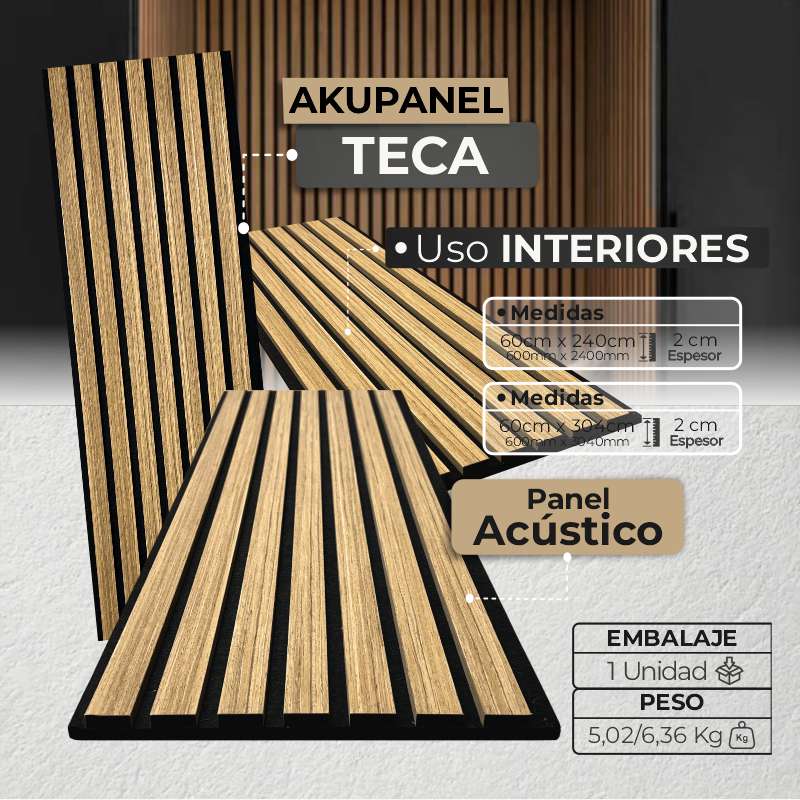 Panel Acústico Decorativo | MDF Akupanel Teca | Almacora - Almacora