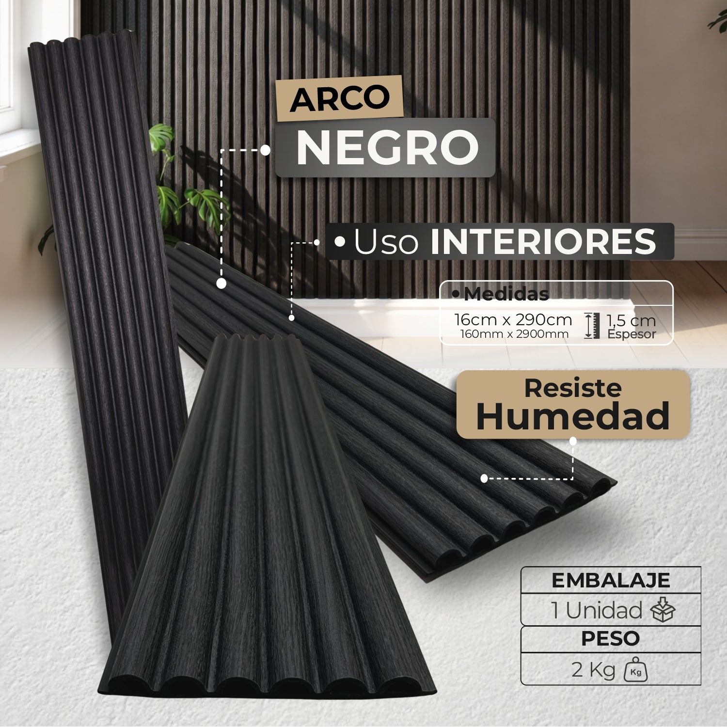 Panel WPC Arco | Negro Decorativo | ALMACORA