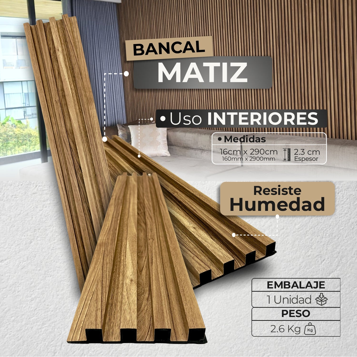 Aplicación del Panel WPC Bancal Matiz en interior