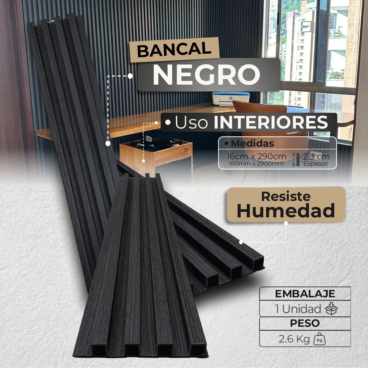 Aplicación del Panel WPC Bancal Negro en interior