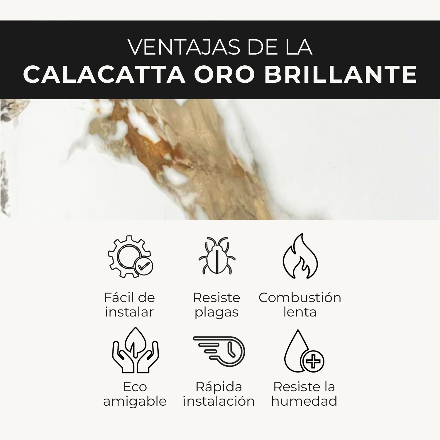 Lámina Tipo Mármol Brillante PVC | Calacatta Oro - Decorativo - Almacora