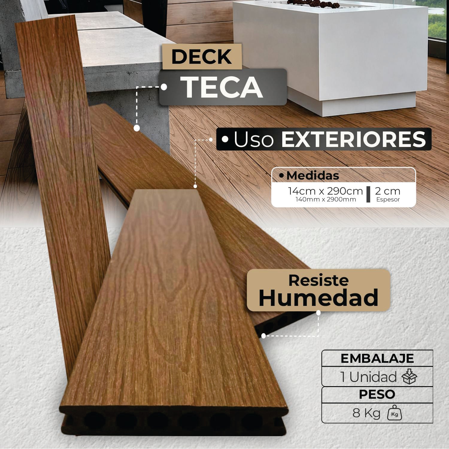 Piso Deck Teca WPC | Revestimiento para Exteriores | Almacora - Almacora