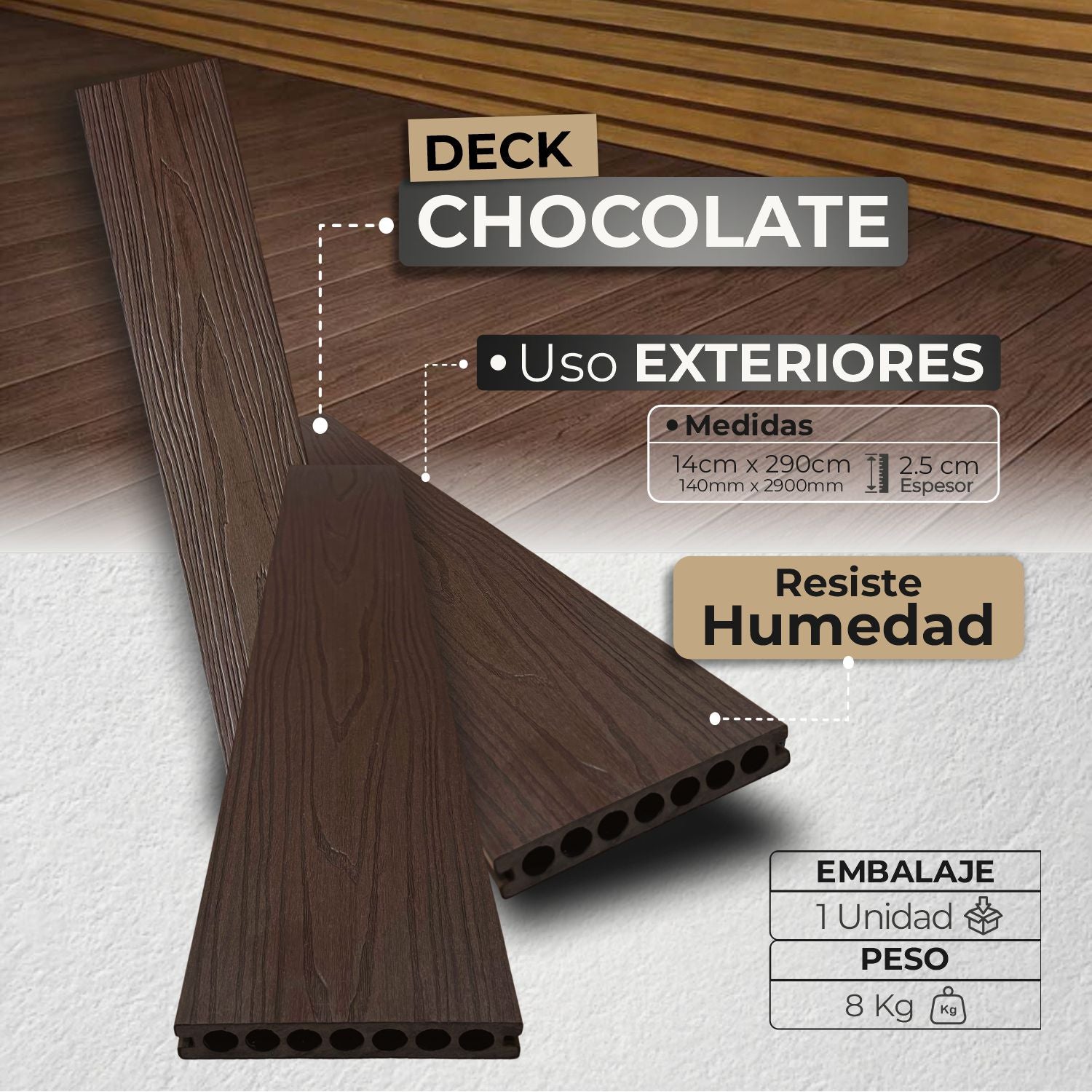 Piso Deck Chocolate WPC | Revestimiento para Exteriores | Almacora - Almacora