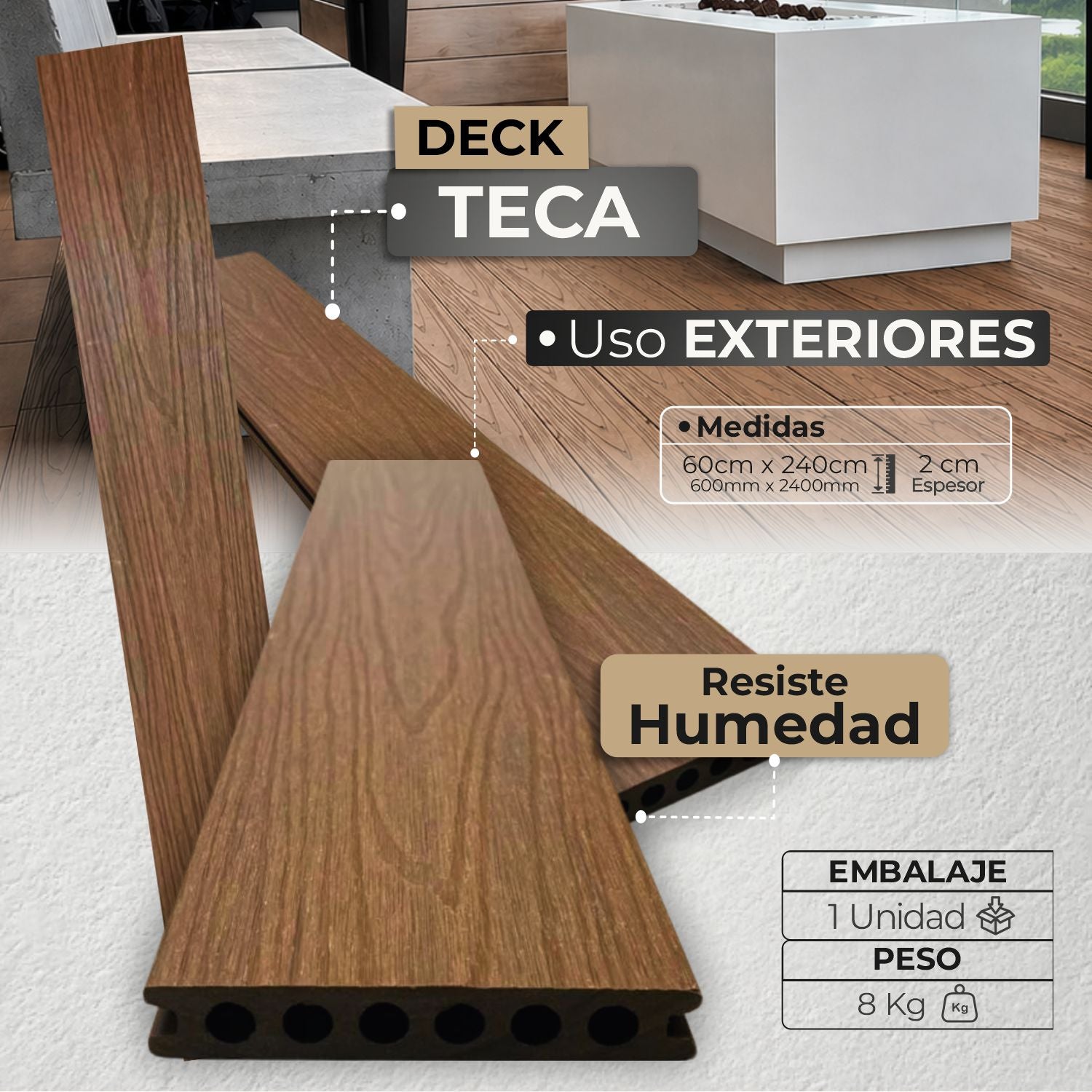Piso Deck Teca WPC | Revestimiento para Exteriores | Almacora - Almacora