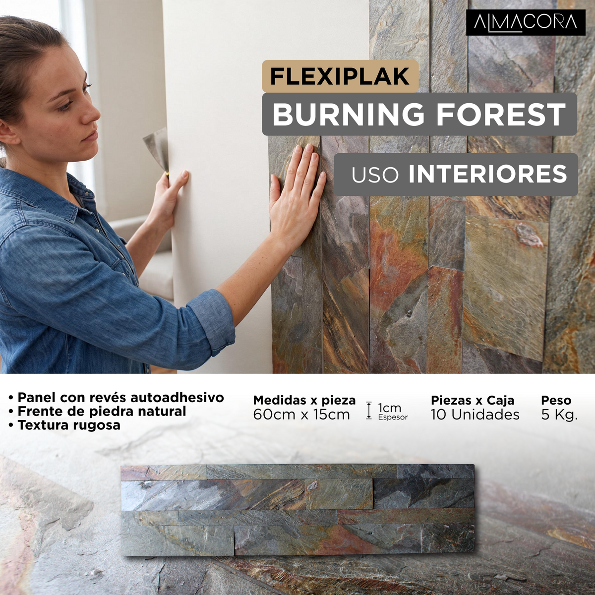 Panel 3D Flexyplak Burning Forest Autoadhesivo | Decorativo Interior | Almacora