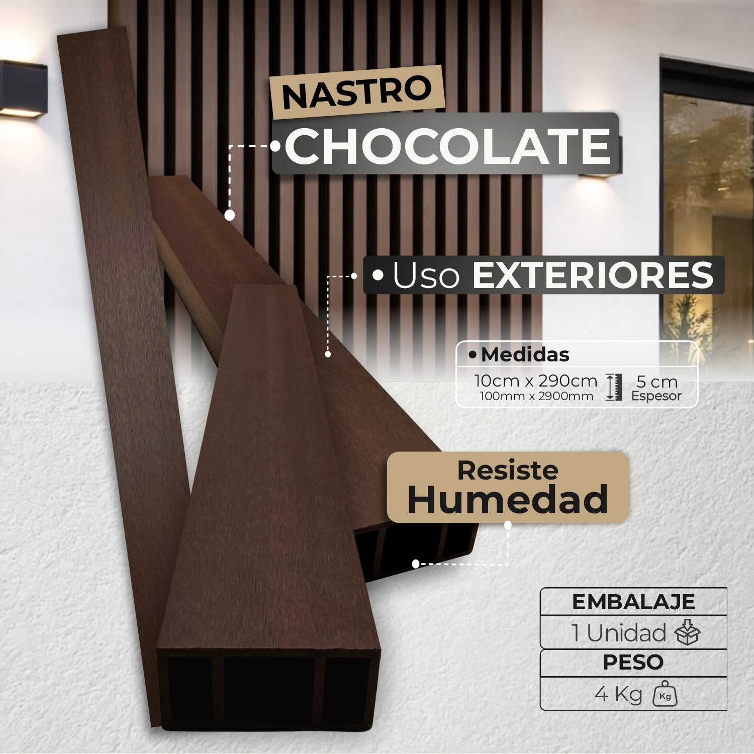 Listón Nastro Exterior WPC | Listón Decorativo Chocolate | Almacora - Almacora