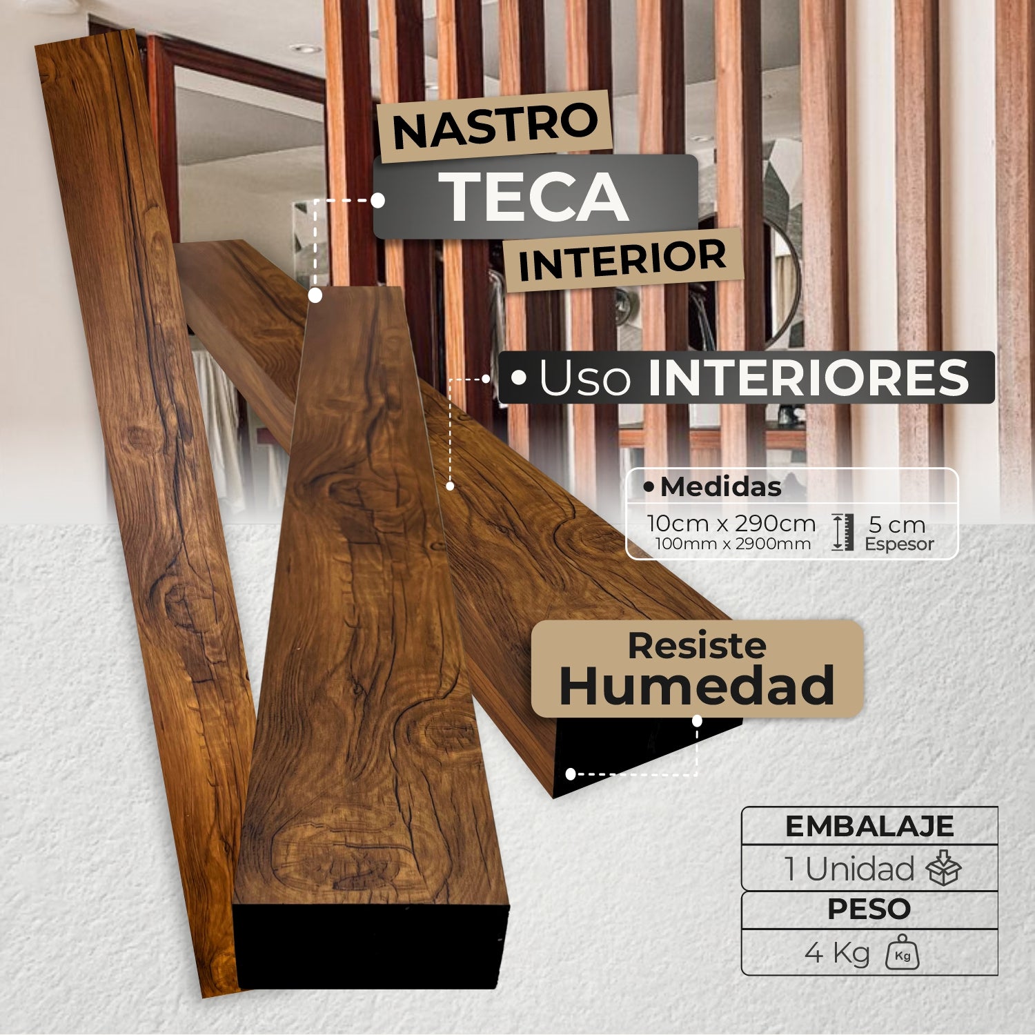 Panel WPC Nastro Interior | Nastro Teca | Revestimiento para Interiores - Almacora
