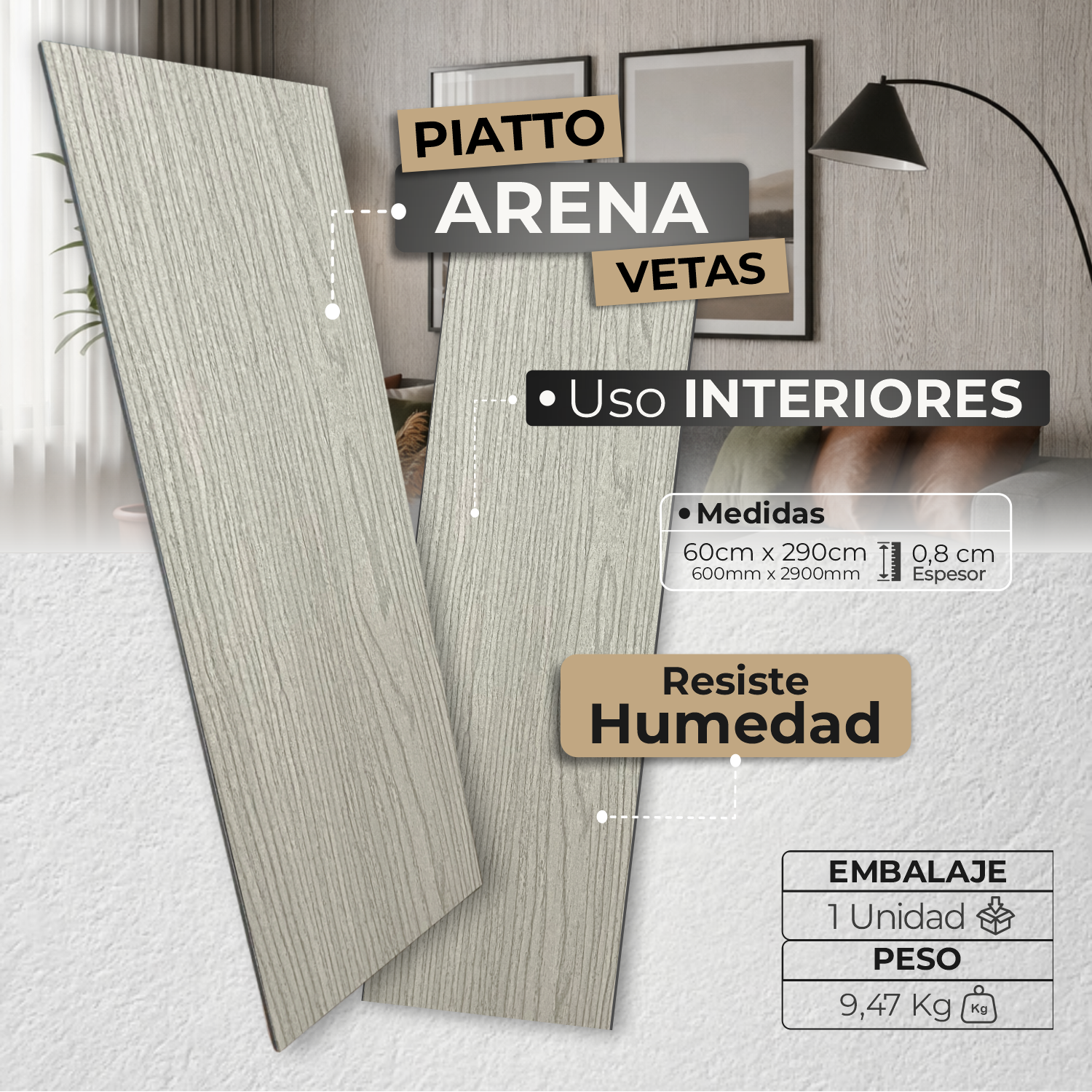 Lámina Piatto WPC Tipo Madera Arena Vetas – Revestimiento Decorativo Moderno - Almacora