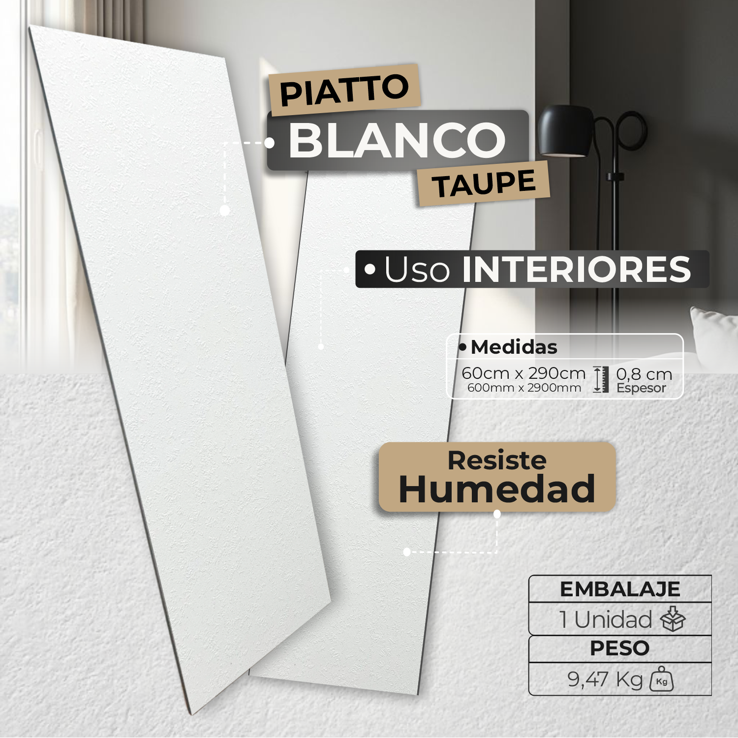 Lámina Piatto WPC Tipo Taupe Blanco – Revestimiento Decorativo Moderno - Almacora