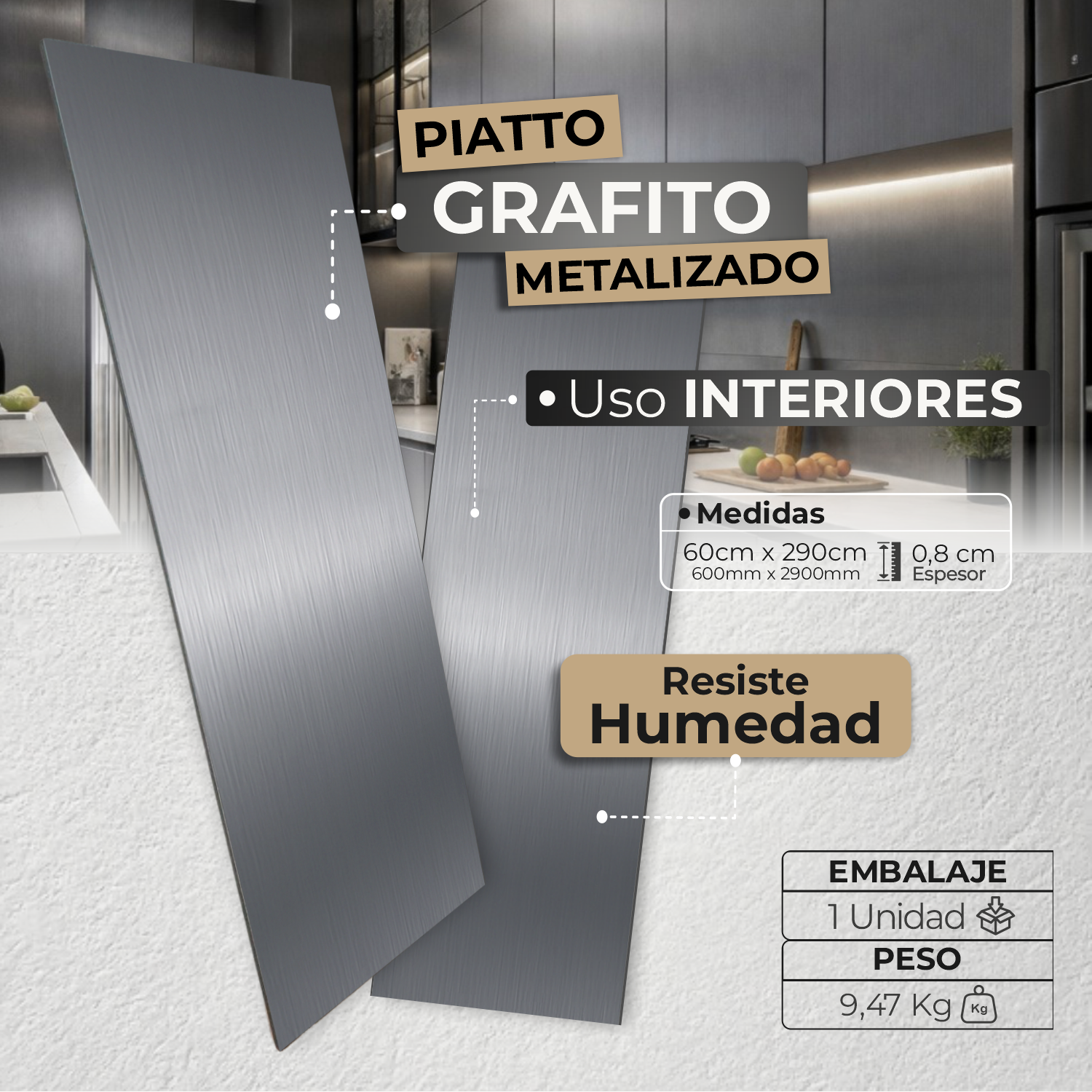 Lámina Piatto Metalizada Grafito – Revestimiento Decorativo Moderno - Almacora