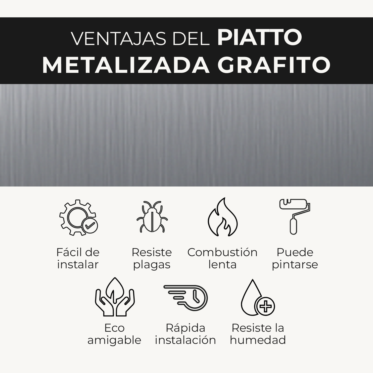 Lámina Piatto Metalizada Grafito – Revestimiento Decorativo Moderno - Almacora