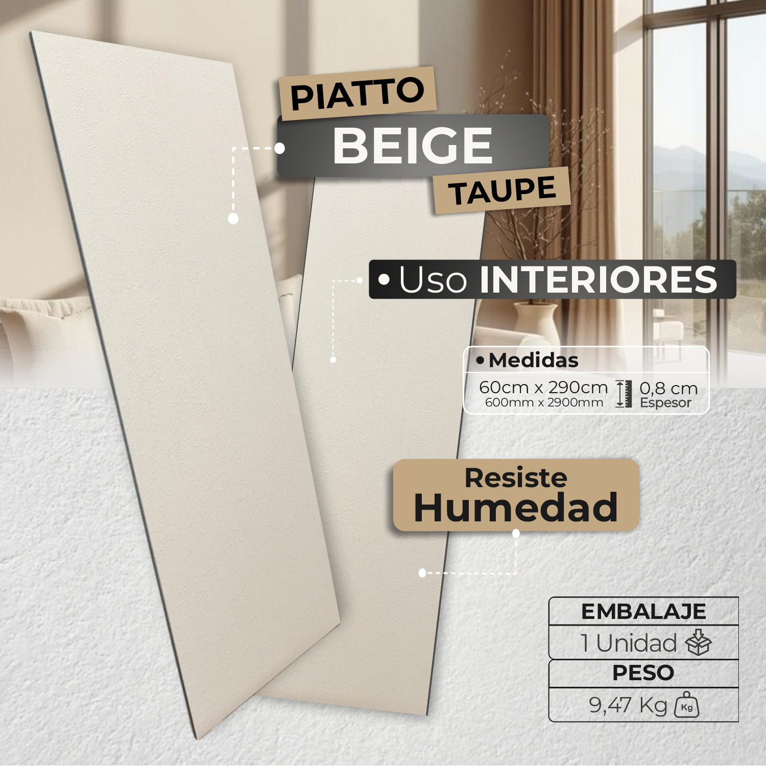 Lámina Piatto WPC Tipo Taupe Beige – Revestimiento Decorativo Moderno - Almacora