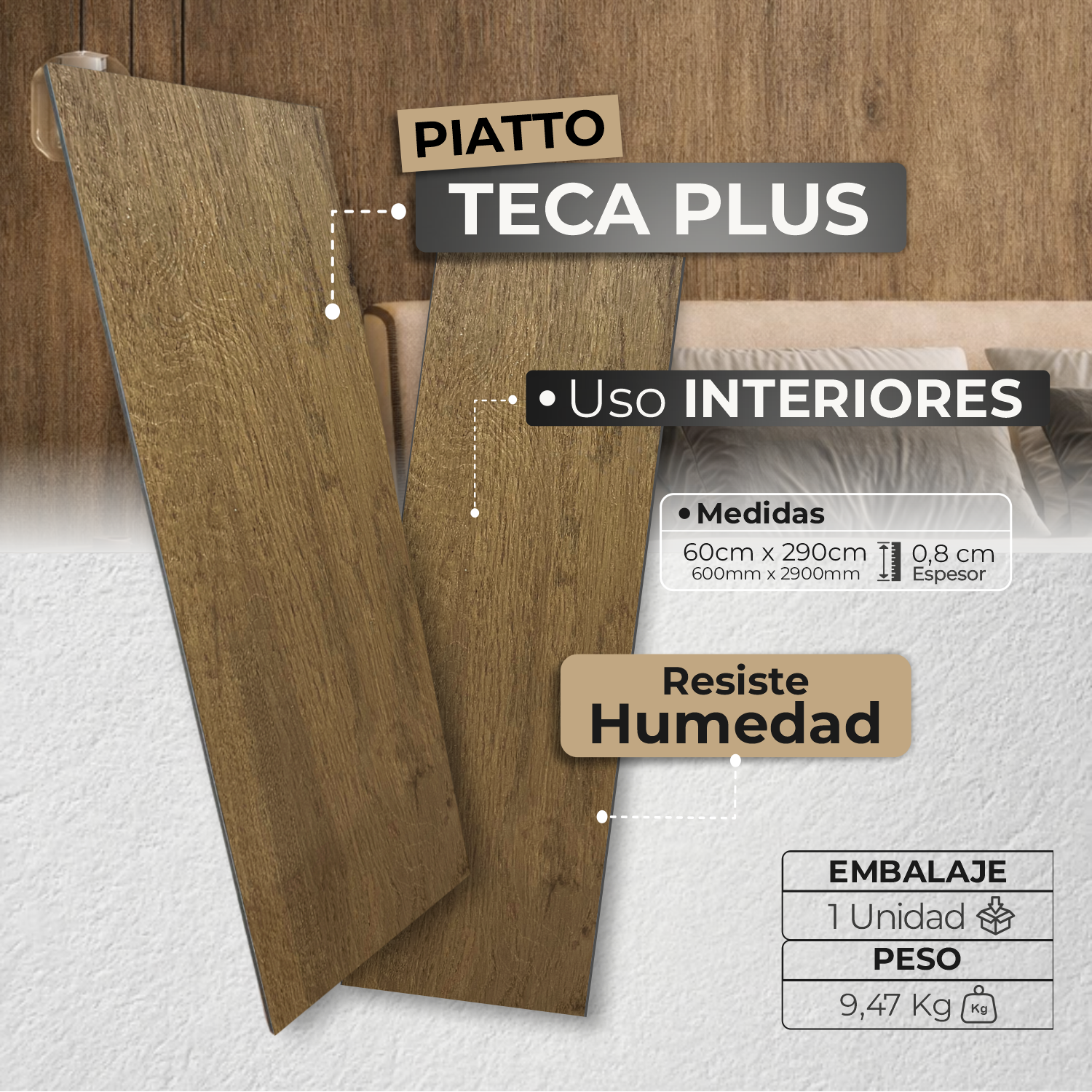 Lámina Piatto WPC Tipo Madera Teca Plus – Revestimiento Decorativo Moderno - Almacora