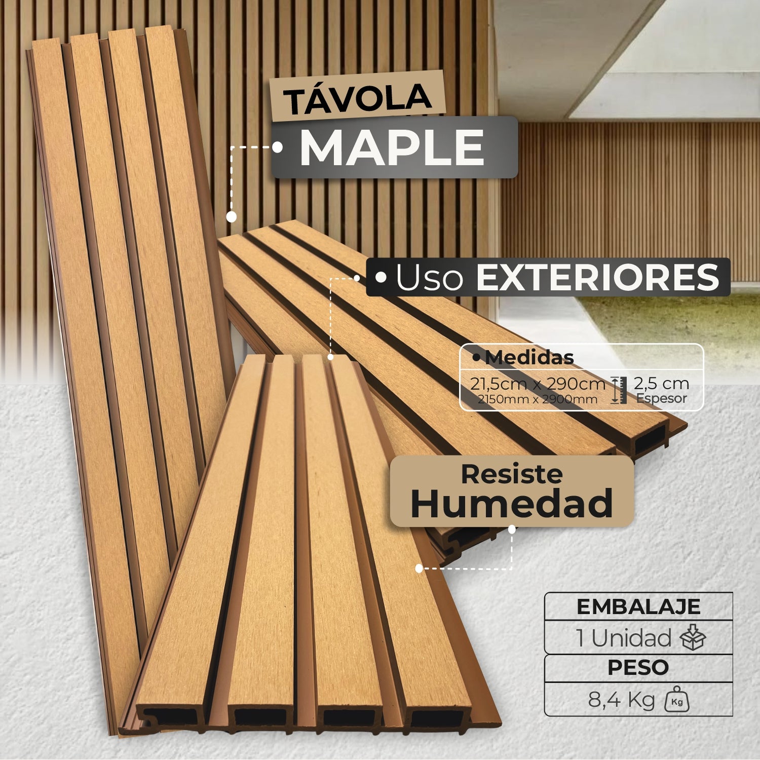 Panel Távola WPC Exterior | Revestimiento Maple | Almacora - Almacora