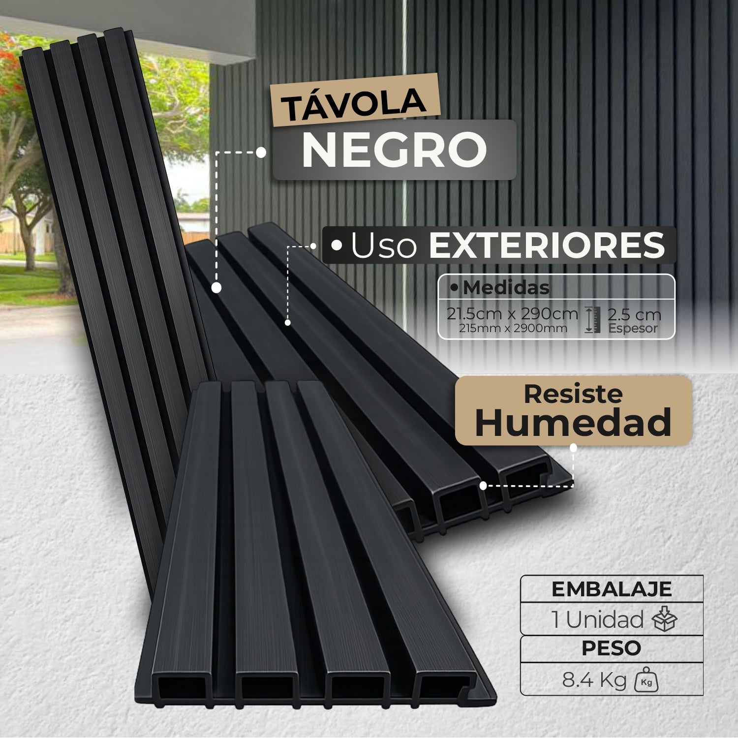 Panel Távola WPC Exterior | Revestimiento Negro | Almacora - Almacora