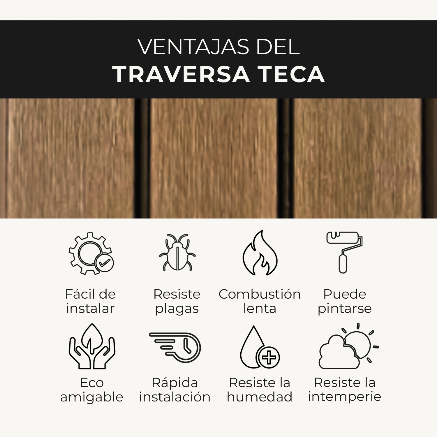 Panel Traversa WPC Exterior | Revestimiento teca | Almacora - Almacora